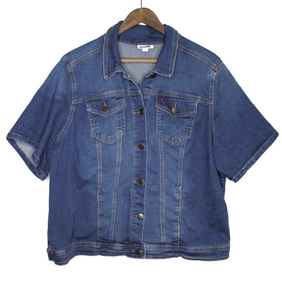 Westport Tops - Westport 1962 Denim Jean Short Sleeve Buttoned Plus Top 2X